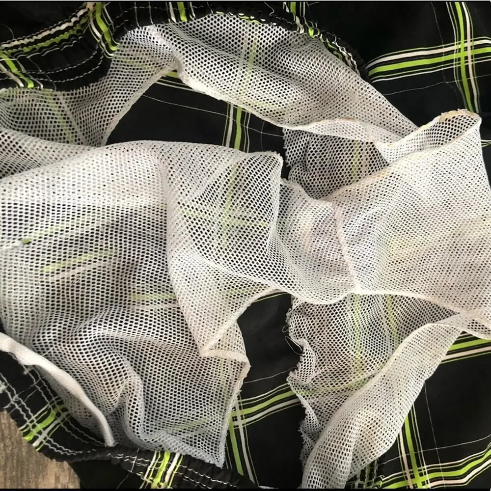 NBN Gear Black & Green Plaid Board Shorts